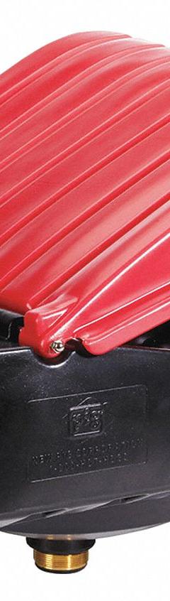 PIG Drum Funnel: Manual Closing, Black / Red, No Flame Arrester, 10 in, 2 in NPT, Polyethylene (MPN DRM166-rd). Key specifications — Brand: PIG; Funnel Material: Polyethylene; For Use With: 55 gal Plastic or Steel Drums; Color: Red; Lid Type: Manual Closing; Flame Arrester Ht: No Flame Arrester; Lid Type (sublevel): Lidded.