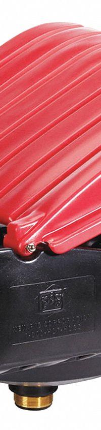 PIG Drum Funnel: Manual Closing, Black / Red, No Flame Arrester, 10 in, 2 in NPT, Polyethylene (MPN DRM166-rd). Key specifications — Brand: PIG; Funnel Material: Polyethylene; For Use With: 55 gal Plastic or Steel Drums; Color: Red; Lid Type: Manual Closing; Flame Arrester Ht: No Flame Arrester; Lid Type (sublevel): Lidded.