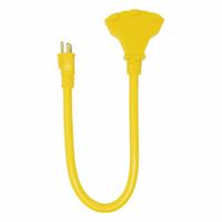 SOUTHWIRE Extension Cord: Outdoor Use, 2 ft Lg, 3 Outlets, 5-15P, 12/3, SJTW, Yellow, 15 A Current (MPN 4112SW8802). Key specifications — Brand: SOUTHWIRE; Temperature Rating: -40 Degrees to 140 Degrees F; NEMA Plug Configuration: 5-15P.