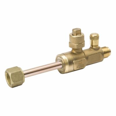 MUELLER Refrigerant Ball Valve: 1 Cv, 3/8 in Female Swivel Right-Hand, Access Port - Flare Connection Unibody Refrigeration Ball Valves