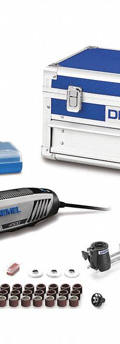 DREMEL Rotary Tool Kit: 1.8 A Current, Variable Speed, 1/8 in Collet Size, 4300 (MPN 4300-9/64). Key specifications — attr1324919: (1) Bare Tool, (8) Assorted Accessories; attr1255004: DREMEL; attr1255007: Variable Speed.