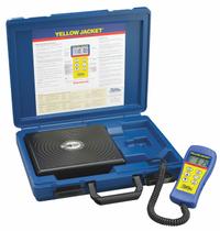 YELLOW JACKET Charging Scale: 110 lb Max, Wired Handset Display, 2 3/16 in H x 9 in W x 9 in L (MPN 68802). Key specifications — Includes: Carrying Case; Accuracy: ± 0.03 lb; Brand: YELLOW JACKET; Calibration Certificate Type: Not Certified; For Refrigerant Type: Universal; Product Type: Charging Scale; Programmable: No.