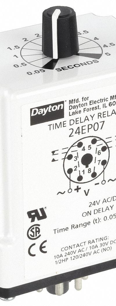 DAYTON Single Function Time Delay Relay: Socket Mounted - Socket-Mounted Relays