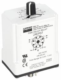 DAYTON Single Function Time Delay Relay: Socket Mounted, 24V AC/DC, 10 A, 8 Pins/Terminals, On Delay (MPN 24EP07). Key specifications — Brand: DAYTON.