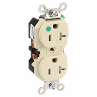 LEVITON Receptacle: Hospital Grade Fed. Spec., Duplex, 5-20R, Ivory, 125V AC, 20 A, 2 Pole / 3 Wire (MPN 8300-SGI)