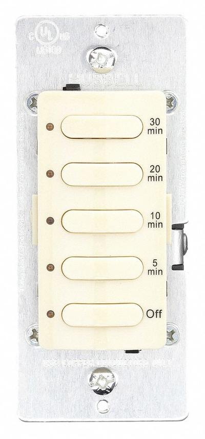 HUBBELL WIRING DEVICE-KELLEMS Countdown Timer: 30 min Max, 5 min Min, SPST - Digital Pre-Set Countdown Timers without Wall Plates