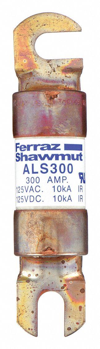 MERSEN Forklift Limiter Fuse: ALS Series, Bolt-On, Gen Purpose, 300 A, 125 V DC - Fast-Acting & General Purpose Bolt-On Fuses