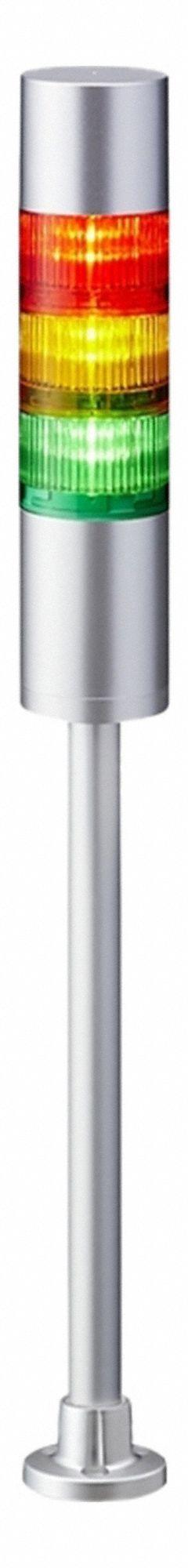 PATLITE Tower Light Assembly: 3 Tier, Sounder Tier Included, IP54, Amber/Green/Red, Direct Wire (MPN LR6-302PJBU-RYG). Key specifications — Manufacturer Part Number: LR6-302PJBU-RYG; Brand: PATLITE; Operating Voltage: 24V DC; Light Tier Color: Green.