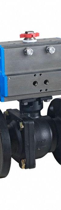 BONOMI Pneumatically Actuated Two-Way Ball Valve: 2 in Size, Carbon Steel, Flange x Flange (MPN 8P766001-2-C2). Key specifications — Brand: BONOMI; Pilot Solenoid Voltage: 24V DC.