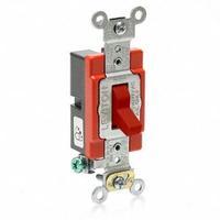 LEVITON Wall Switch: Toggle Switch, Single Pole, Maintained, Red, 120/277V AC, 20 A (MPN A1221-2R). Key specifications — Illuminated: No; Voltage Rating: 120/277V AC.