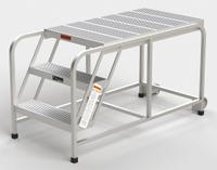 APPROVED VENDOR Mobile Work Platform: 2.5 ft Platform Ht - Max, 24 in x 42 in, Aluminum (MPN A005). Key specifications — Folding: Not Foldable; Mobility: Rolling; Use Location: Indoor; Brand: APPROVED VENDOR; Color: Silver; Height Adjustability: Fixed Height; Includes Handrails: Handrails Not Included; Locking Mechanism: No Locking Mechanism.