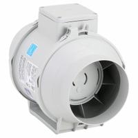 In-Line Duct Fan: 197 cfm Max., 5 in Duct, 38 W, 120V AC, 1 Ph, IP44, Thermoplastic (MPN TD-125). Key specifications — Includes: Mounting Bracket; Brand: SOLER & PALAU; Speed Controllable: Yes; High-Efficiency Motor: No; Housing Material: Thermoplastic; Nameplate Voltage: 120V AC; Number of Speeds: 1; Airflow @ 0.000 in SP - Range: 0 to 249 cfm.