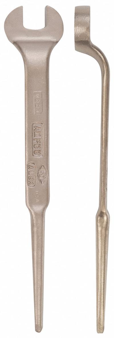 AMPCO Spud Wrench: Aluminum Bronze, Natural, 1 5/8 in Head Size, 1 3/8 in Offset - SAE Nonsparking Offset Open End Spud Wrenches