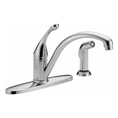 Delta Kitchen Faucet: Collins, Brass, Single-Post, Deck, 4 Mounting Holes, 1.8 gpm Flow Rate - Single-Post Kitchen Faucets with Sprayers