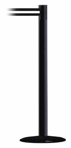 TENSABARRIER Barrier Post with Belt: White, Horizontal Stripe, No Legend, 13 ft Belt Lg, Black (MPN 889B-33-33-MAX-NO-S3X-C). Key specifications — Base Material: Cast Iron; Belt Color: White; Brand: TENSABARRIER; Post Material: Metal Alloy; Post Color: Black; Message: No Legend.