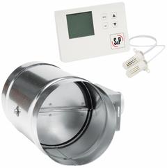 Round Motrzd Damper wController,5 in: For 5 in Dia, 9 3/4 in L, 9 7/8 in H, 5 in W, 3 in Flange Wd (MPN MD5-ES24VK). Key specifications — Nameplate Voltage: 24V AC; Blade Seal Material: Rubber; Blade Type: Flat Blade; Brand: SOLER & PALAU; Switch Action: Normally Closed; Includes: Envirosense Ventilation Control.
