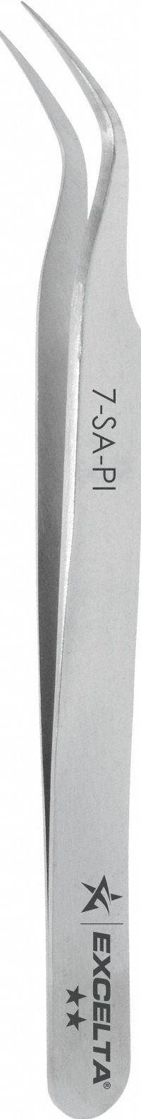 EXCELTA Tweezers: Stainless Steel, Point, Curved Tip (MPN 7-SA-PI). Key specifications — attr1002355: Stainless Steel; attr1002345: EXCELTA; attr1002348: Stainless Steel; attr1002358: Smooth; attr1002361: 7-SA; attr1024781: Standard.