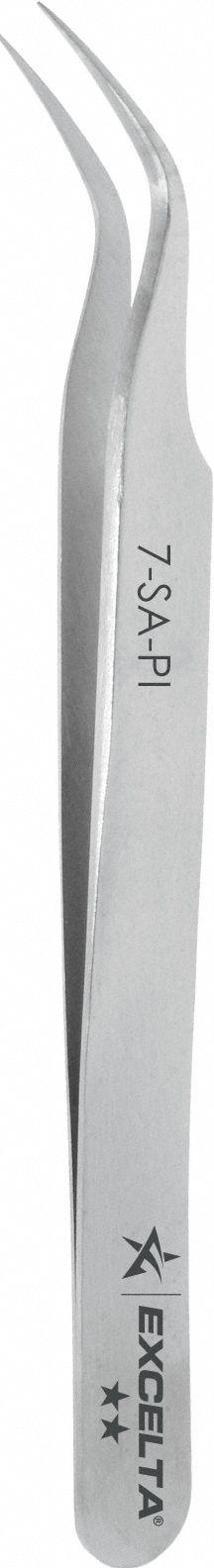 EXCELTA Tweezers: Stainless Steel, Point, Curved Tip (MPN 7-SA-PI). Key specifications — attr1002355: Stainless Steel; attr1002345: EXCELTA; attr1002348: Stainless Steel; attr1002358: Smooth; attr1002361: 7-SA; attr1024781: Standard.
