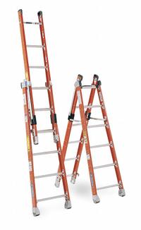 WERNER Combination Ladder: 2 Configurations, Fiberglass, 375 lb Load Capacity, 34 lb Wt, 12 ft (MPN 7806). Key specifications — Brand: WERNER; Included Features: V-Rung.