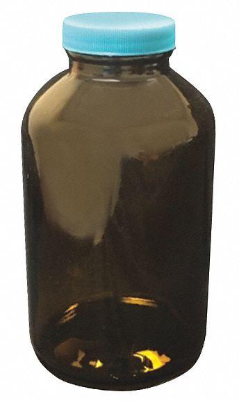 APPROVED VENDOR Sampling Bottle: 950 mL, 53-400 mm, Amber, 12 Bottles - Safety Coated Wide Mouth Round Glass Lab Bottles