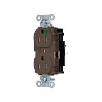 HUBBELL Receptacle: Hospital Grade, Duplex, 5-15R, Brown, 125V AC, 15 A, 2 Pole / 3 Wire (MPN 8200STTR)