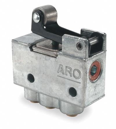 ARO Manual Air Control Valve: 200, Three-Way / Two-Position, Roller, Black - ARO 200 Series Manual Air Control Valves
