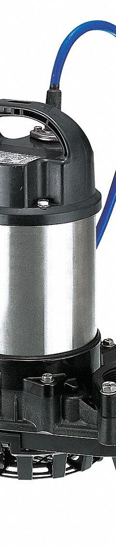 TSURUMI Sewage Ejector Pump: 1/2 hp, 2/5 in Max. Dia. Solids, Continuous Duty, 120V AC, Titanium, TM (MPN 50TM2.4S-63 (115V)). Key specifications — Shaft Seal Material: Silicone; Impeller Material: Glass Fiber Reinforced Plastic; Rated Voltage: 120V AC; Volute Material: Resin; Brand: TSURUMI.