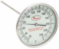 DWYER Glow-in-the-Dark Dial Thermometer: 20°F to 240°F, +/- 1% Accuracy, 5 in Dial Dia, Male (MPN GBTB590141). Key specifications — Accuracy: +/- 1%; Brand: DWYER.