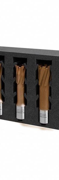HOLEMAKER TECHNOLOGY Annular Cutter Set: 15/16 in Max Cutting Dp, TiAlN/TiSiN, Carbide Tipped (MPN 109070-SET). Key specifications — attr253884: No; attr253885: TiAlN/TiSiN; attr253886: Carbide Tipped; attr253887: Weldon Flat; attr253888: Fractional Inch; attr253891: 13/16 in; attr277149: HOLEMAKER TECHNOLOGY.