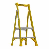 WERNER Platform Stepladder: 2 ft Ladder Size, Fiberglass, 375 lb Load Capacity, 20 lb Wt (MPN PD7302). Key specifications — Brand: WERNER; Included Features: Guard Rail.