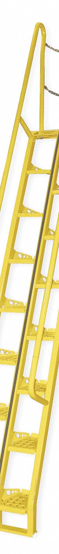 VESTIL Alternating Tread Stairs: 13.5 ft Overall Ht, Steel, 350 lb Load Capacity, Perforated (MPN ATS-10-56). Key specifications — Color: Yellow; Brand: VESTIL.
