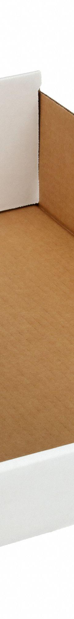 PACKAGING CORPORATION OF AMERICA Corrugated Shelf Bin: 17 in Overall Lg, 10 1/4 in x 4 3/4 in, White (MPN 2W255). Key specifications — Brand: PACKAGING CORPORATION OF AMERICA; % Recycled Content: 30-45%; Manufacturer Part Number: 2W255; Includes Dividers: Dividers Not Included; Electrostatic Discharge: Not Electrostatic Discharge Conductive.