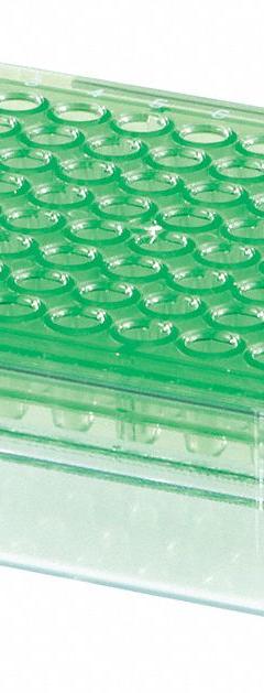 Tube Rack: Polycarbonate (Lid), Green, (96) Wells, 96 Compartments, Benchtop (MPN 120540). Key specifications — Material: Polycarbonate (Lid); Mounting Location: Benchtop; Color: Green; Product Type: Test Tube Rack; Total Holding Capacity: (96) Wells; Brand: HEATHROW SCIENTIFIC.