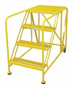 COTTERMAN Work Platform: 3.3 ft Platform Ht - Max, 36 in x 24 in, Steel, 800 lb Load Capacity (MPN 4WP3624A3B8AC2P6). Key specifications — Folding: Not Foldable; Mobility: Rolling; Components Included: Rubber Foot Pads; Use Location: Indoor; Brand: COTTERMAN; Color: Yellow; Height Adjustability: Fixed Height; Includes Handrails: Handrails Not Included.