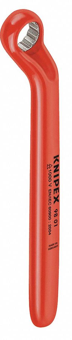 KNIPEX Box End Wrench: Chrome, 13 mm Head Size, 7 1/4 in Overall Lg, Offset, 15° Head Offset Angle (MPN 98 01 13). Key specifications — attr309427: Chrome; attr309429: Yes; attr324926: KNIPEX.