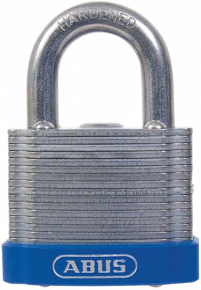ABUS Padlock: Steel, Unfinished, Silver, Std Shackle, Steel, 29/32 in Vert Clearance - Standard Shackle Master Keyed Padlocks