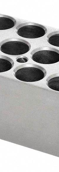 OHAUS Heat Block: Anodized Aluminum, 1 7/8 in Overall Wd, 2 3/4 in Overall Lg, 12 Wells (MPN 30400195). Key specifications — Product Type: Dry Bath Block; Includes Thermometer Well: Yes; Material: Anodized Aluminum; Brand: OHAUS.