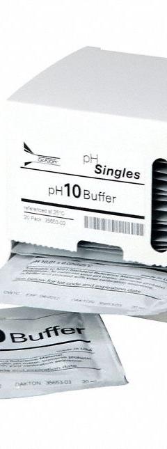 OAKTON Buffer - pH 10.00: ACS, 20 mL Volume, Liquid, 10.00 pH, Foil, Pouch, Solution, 20 (MPN WD-35653-03). Key specifications — Brand: OAKTON; CAS Number: 62625-21-2; Chemical Family Type: Solution; Chemical Grade: ACS; Concentration: 10.00 pH; Container Material: Foil; Container Type: Pouch; Form: Liquid.