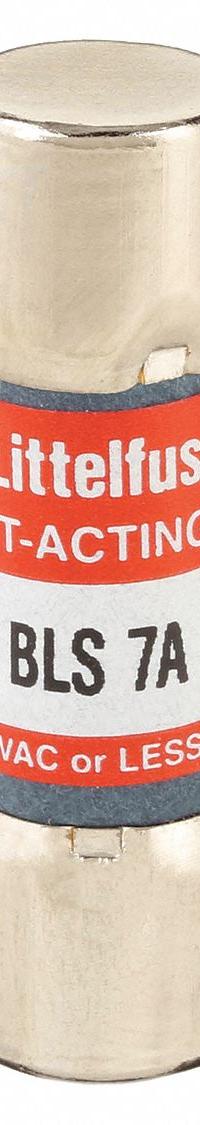 LITTELFUSE Fuse: BLS Series, Midget, Fast-Acting, 7 A, 250 V AC, 13/32 in x 1 3/8 in, Non-Indicating (MPN BLS007). Key specifications — attr1287209: BLS; attr211192: LITTELFUSE.