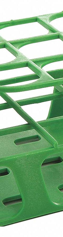 Tube Rack: 3 3/8 in Overall Wd, 4 3/8 in Overall Ht, 4 3/8 in Overall Lg, POM, Green, (9) Wells (MPN HS27505C). Key specifications — Material: POM; Mounting Location: Benchtop; Color: Green; Product Type: Test Tube Rack; Total Holding Capacity: (9) Wells; Brand: HEATHROW SCIENTIFIC.