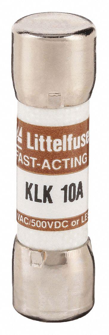 LITTELFUSE Fuse: KLK Series, Midget, Fast-Acting, 10 A, 600 V AC, 500 V DC - Fast-Acting Cylindrical Fuses