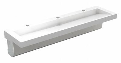 ACORN Wash Basin: 3803, White, Corterra, 80 in Overall Lg, 22 in Overall Wd - Three-Station Wall-Mounted Bathroom Sinks without Faucets