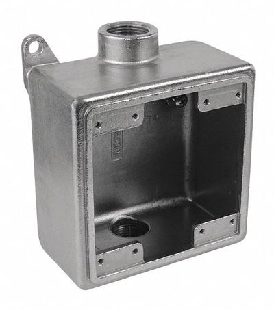 CALBRITE Electrical Box: Stainless Steel, Square, 2 Gangs, 3/4 in Hub Size, 45 cu in Capacity - Stainless Steel Weatherproof Electrical Boxes