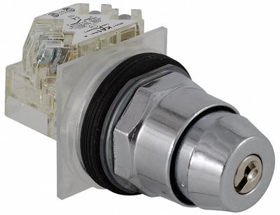 SCHNEIDER Selector Switch: 3 Position, 30 mm Panel Mounting Size, SPDT - Panel-Mounted Key Switches with Contacts