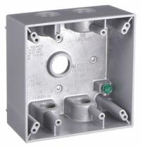 BELL Electrical Box: Aluminum, Square, 2 Gangs, 1/2 in Hub Size, 31 cu in Capacity, Gray (MPN 5337-0). Key specifications — Color: Gray; Brand: BELL.