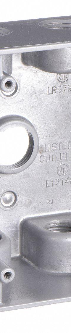 BELL Electrical Box: Aluminum, Square, 2 Gangs, 1/2 in Hub Size, 31 cu in Capacity, Gray (MPN 5337-0). Key specifications — Color: Gray; Brand: BELL.