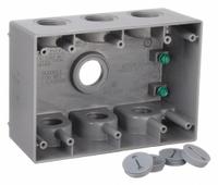 BELL Electrical Box: Aluminum, Rectangular, 3 Gangs, 3/4 in Hub Size, 55 cu in Capacity, Gray (MPN 5390-0). Key specifications — Color: Gray; Brand: BELL.