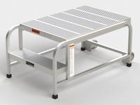 APPROVED VENDOR Mobile Work Platform: 1.7 ft Platform Ht - Max, 24 in x 35 in, Aluminum (MPN A001). Key specifications — Folding: Not Foldable; Mobility: Rolling; Use Location: Indoor; Brand: APPROVED VENDOR; Color: Silver; Height Adjustability: Fixed Height; Includes Handrails: Handrails Not Included; Locking Mechanism: No Locking Mechanism.