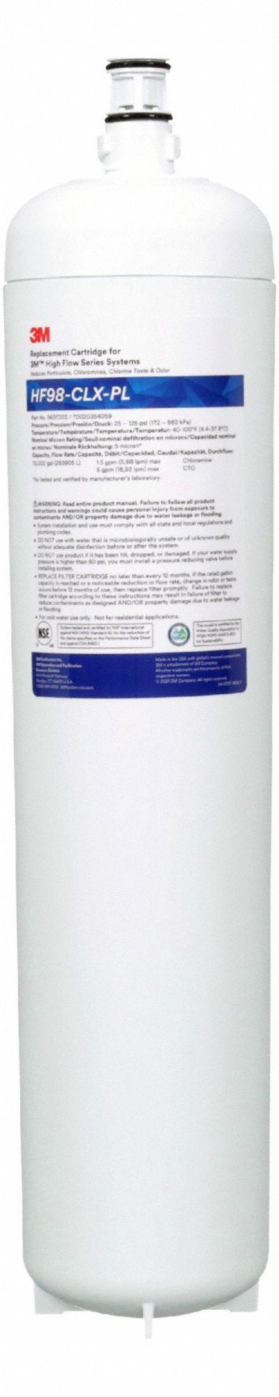 3M Quick-Connect Water Filter: 5 micron, 5 gpm, 75,000 gal, 20 5/8 in Overall Ht - Quick-Connect Drinking Fountain & Beverage Machine Water Filters