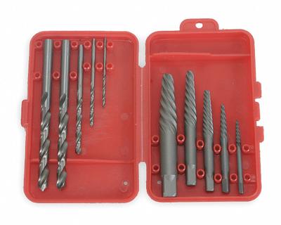WESTWARD Screw Extractor Set: 10 Pc, Spiral Flute, Size #1/#2/#3/#4/#5 - Spiral-Flute Extractor & Drill Bit Sets